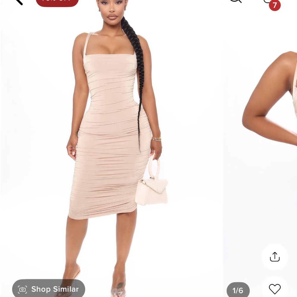 Fashion nova beige ruched midi dress silky champagne beige cream tan nude